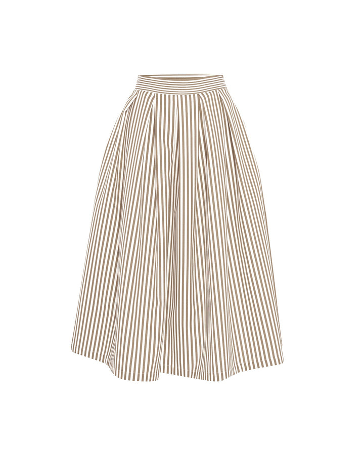 Echo Box Pleat Striped Midi Skirt