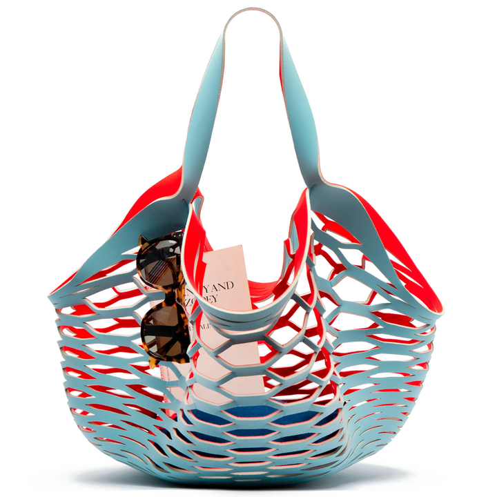 FRANCES VALENTINE LIGHT BLUE/ RED - FISHERMAN'S TOTE