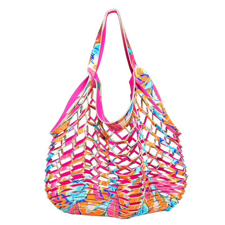 HOT PINK/TROPICAL BANANA PALM - FISHERMANS TOTE