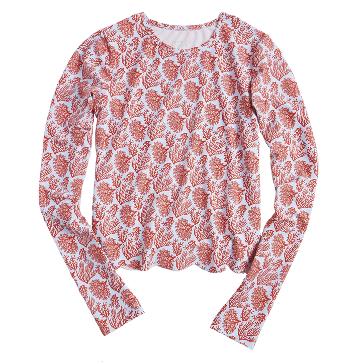 COVER SWIM ORANGE COASTAL CORAL  - WOMENS SCALLOP CUT SWIM T-SHIRT
