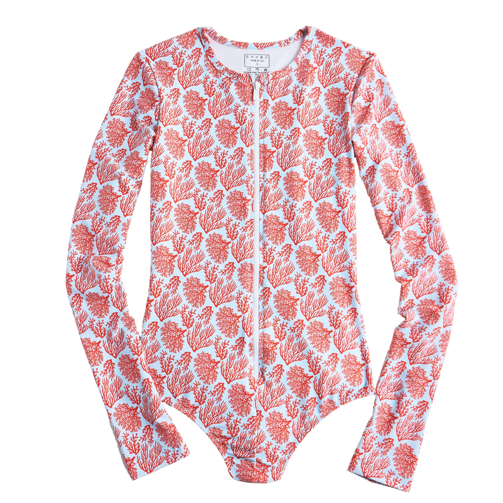 COVER SWM ORANGE COASTAL CORAL  - WOMENS FRONT-ZIP SUIT