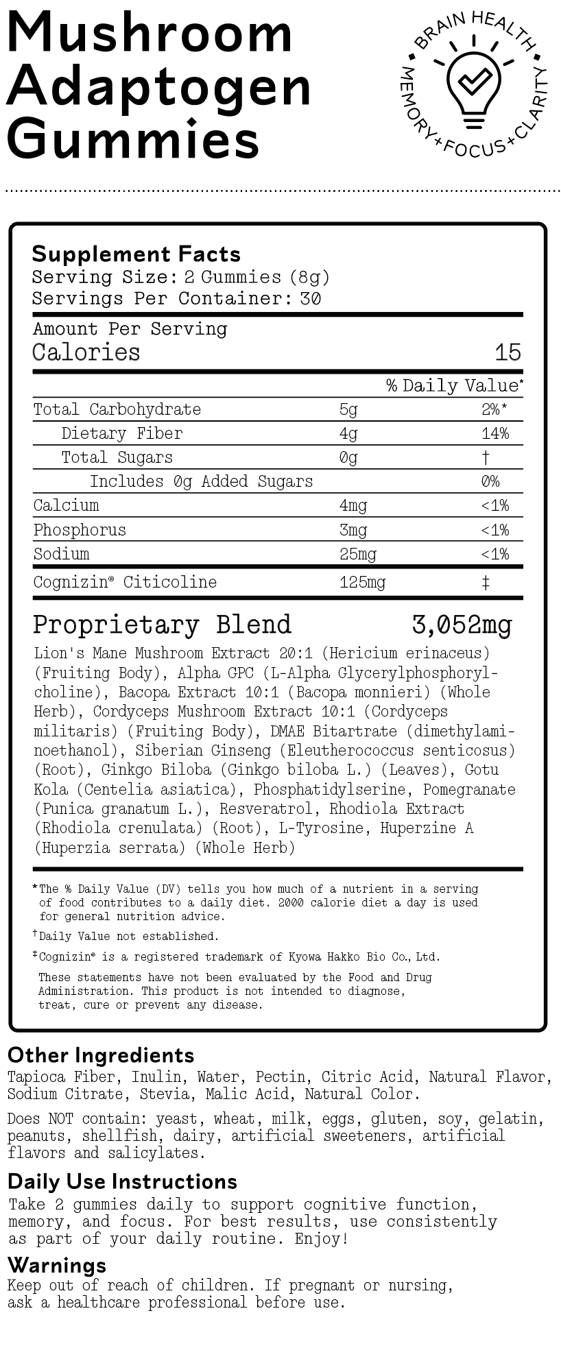 Mushroom Adaptogen Gummies - Focus/Brain Health