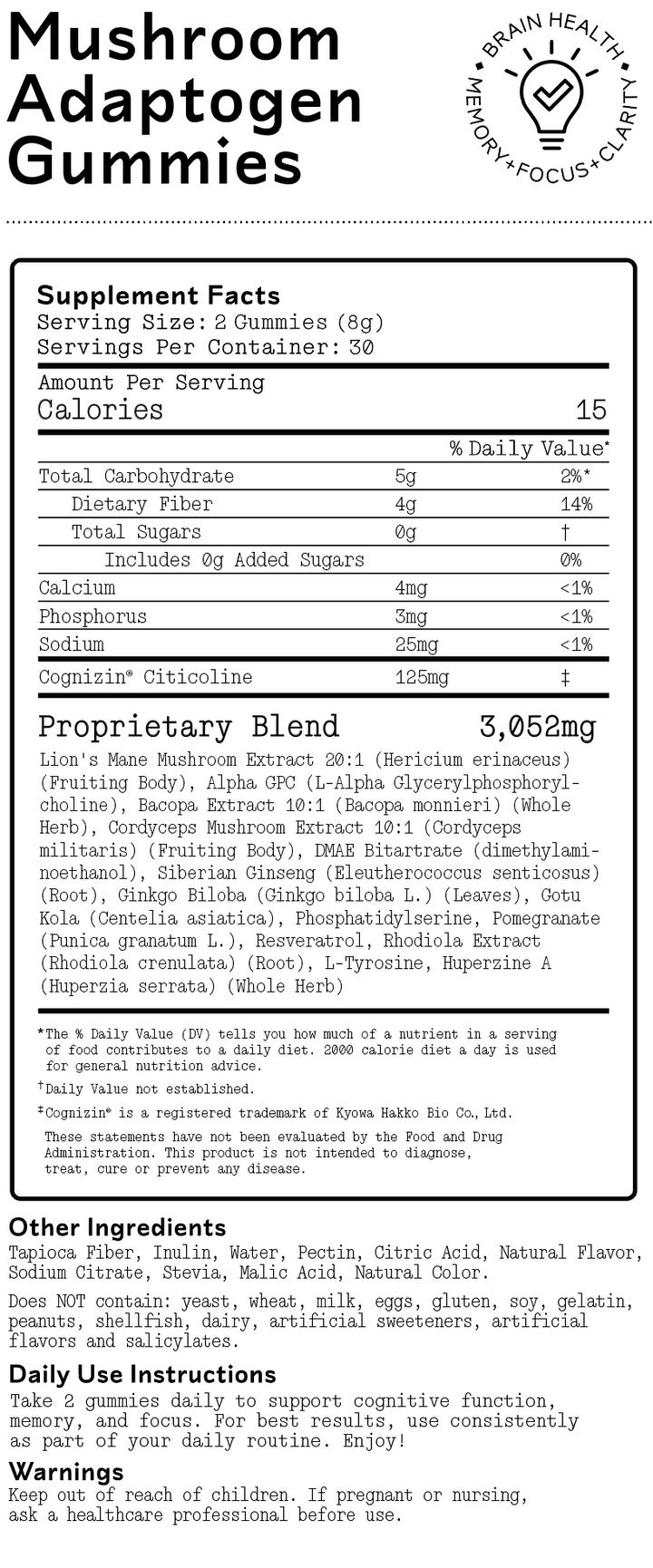 Mushroom Adaptogen Gummies - Focus/Brain Health