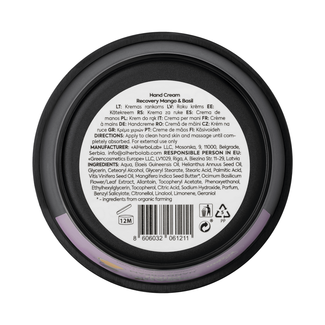 Organic Mimi, Hand Cream Recovery Mango & Basil, 50 ml