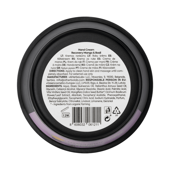 Organic Mimi, Hand Cream Recovery Mango & Basil, 50 ml