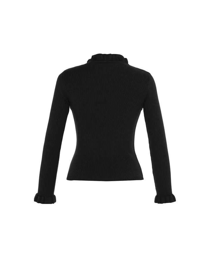 Pallas Rib Knit Ruffle Neck Sweater