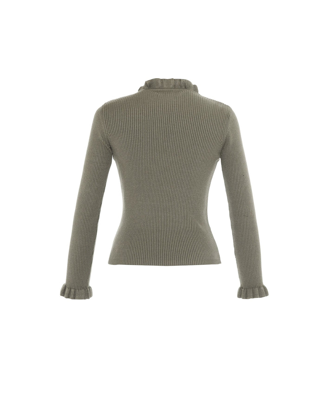 Pallas Rib Knit Ruffle Neck Sweater