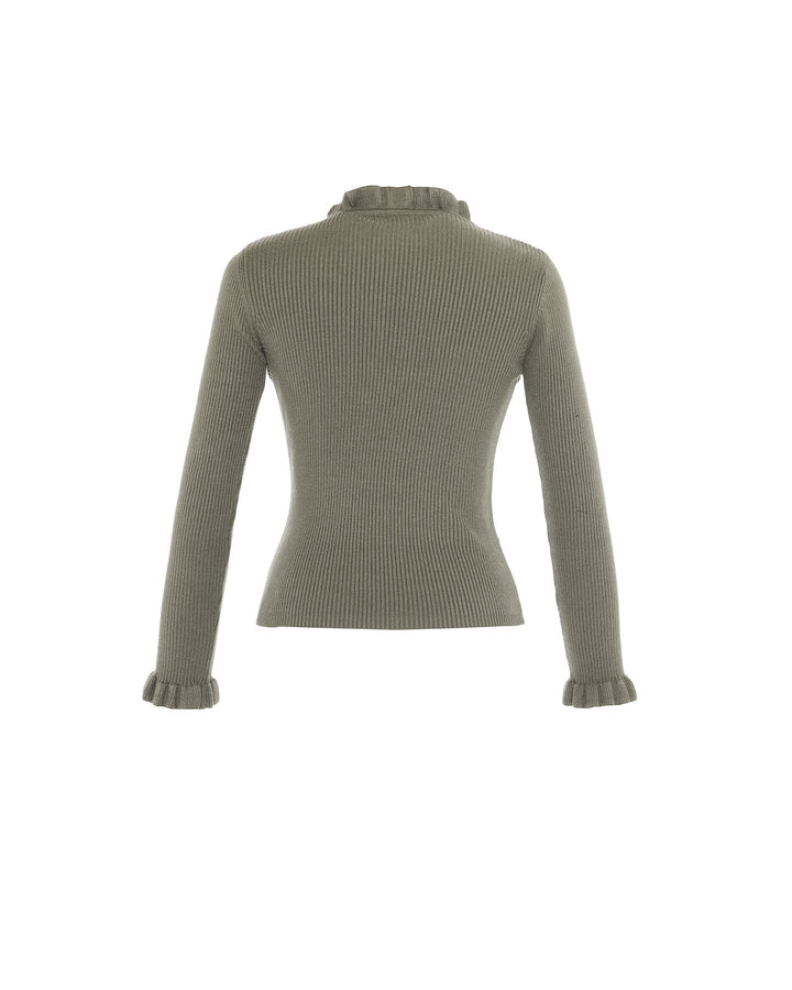 Pallas Rib Knit Ruffle Neck Sweater