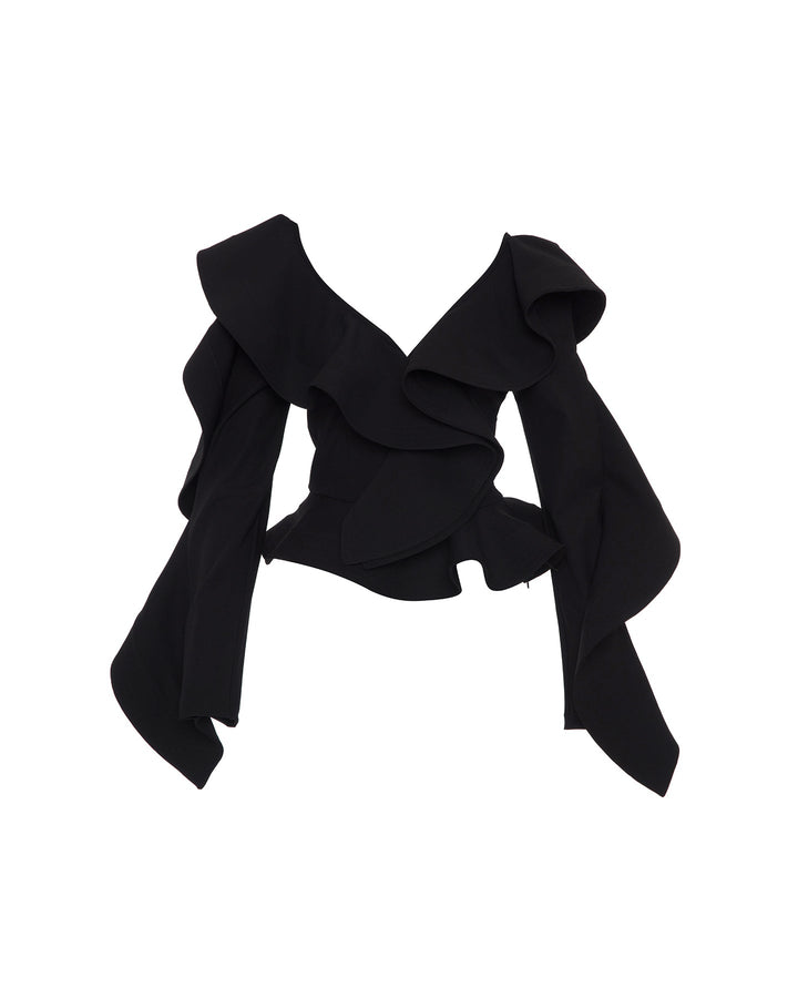 Gaia Ruffle Shoulder V-Neck Top