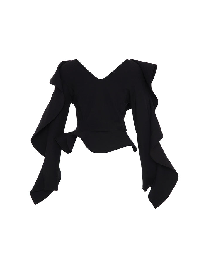 Gaia Ruffle Shoulder V-Neck Top