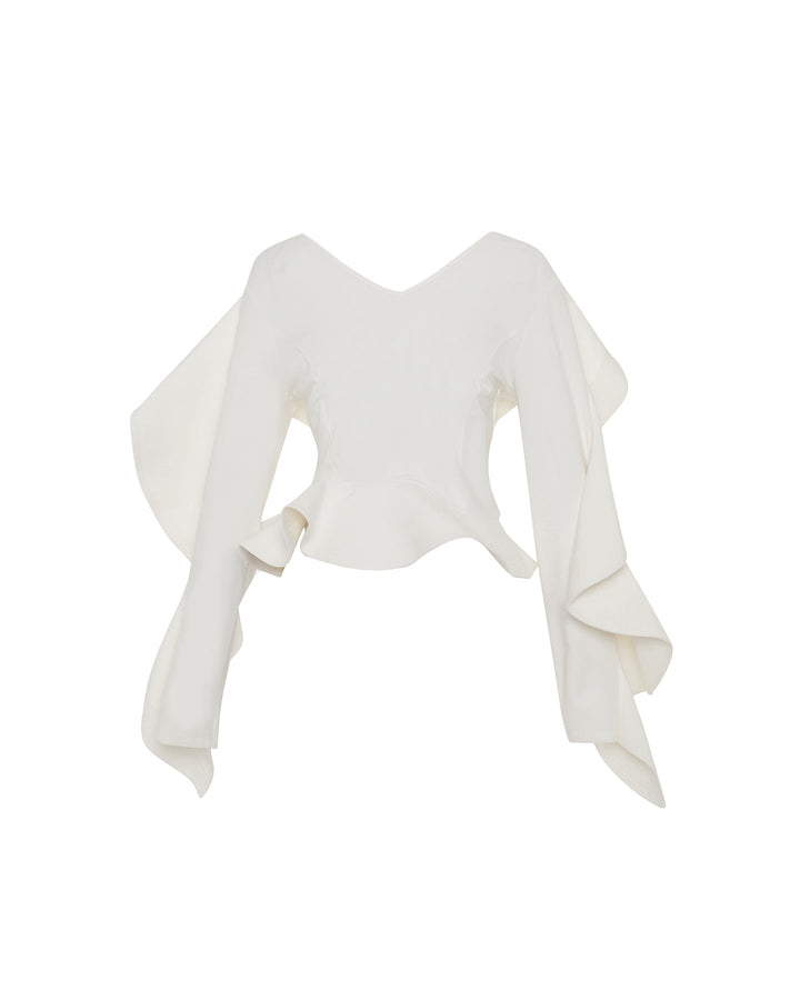 Gaia Ruffle Shoulder V-Neck Top