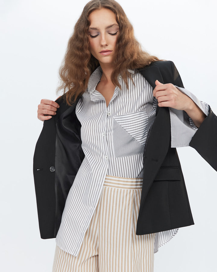 Echo Side Button Boyfriend Stripe Shirt
