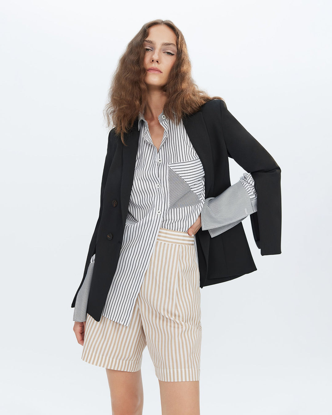 Echo Side Button Boyfriend Stripe Shirt