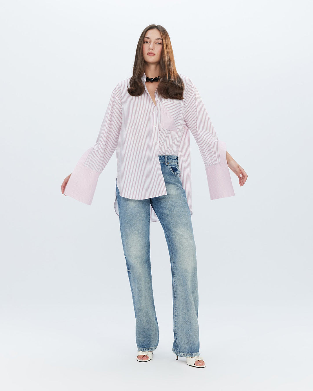 Echo Side Button Boyfriend Stripe Shirt