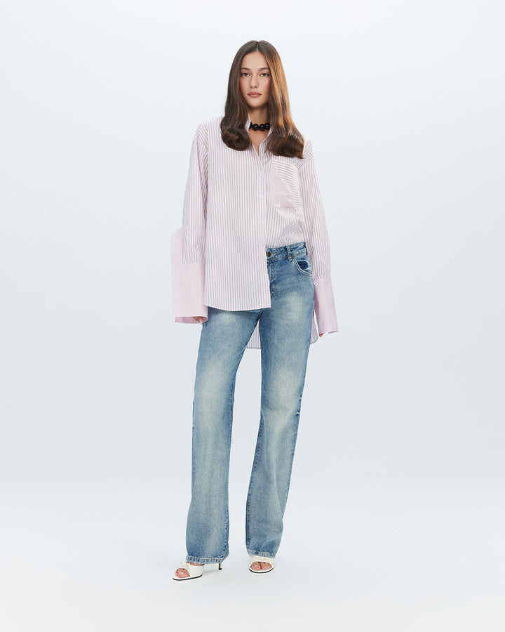 Echo Side Button Boyfriend Stripe Shirt