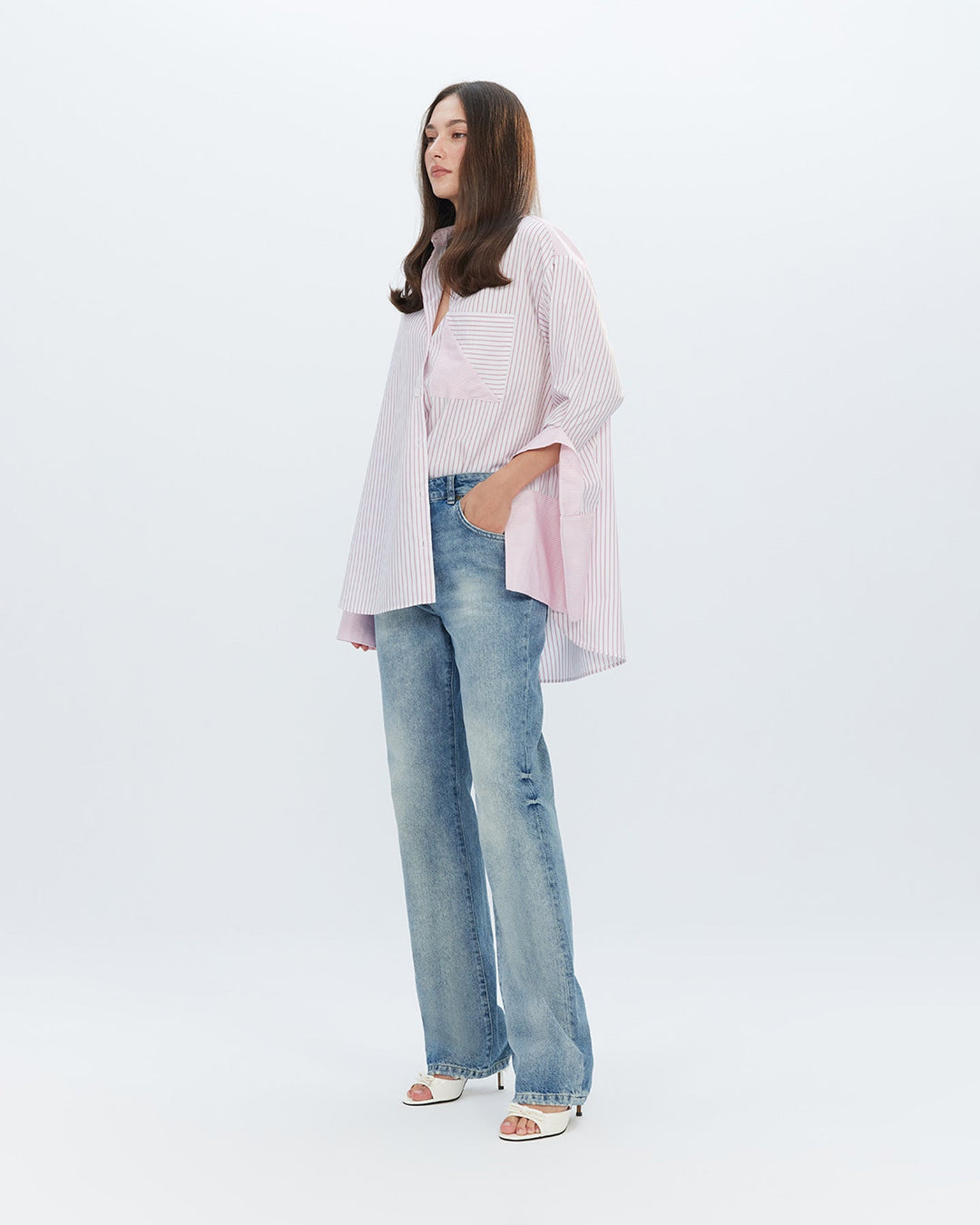 Echo Side Button Boyfriend Stripe Shirt