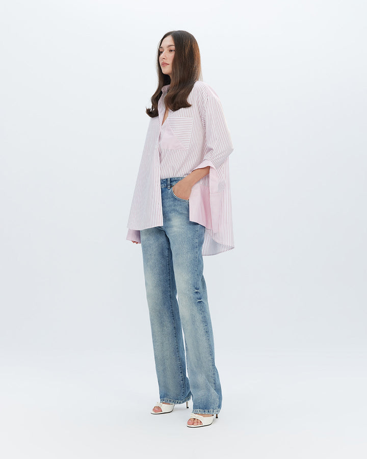 Echo Side Button Boyfriend Stripe Shirt