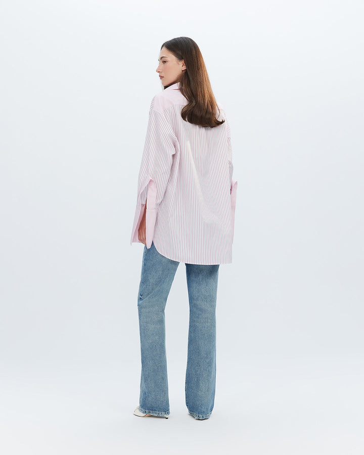 Echo Side Button Boyfriend Stripe Shirt