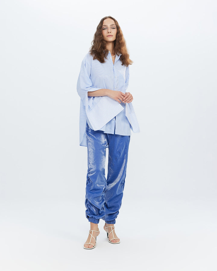 Echo Side Button Boyfriend Stripe Shirt