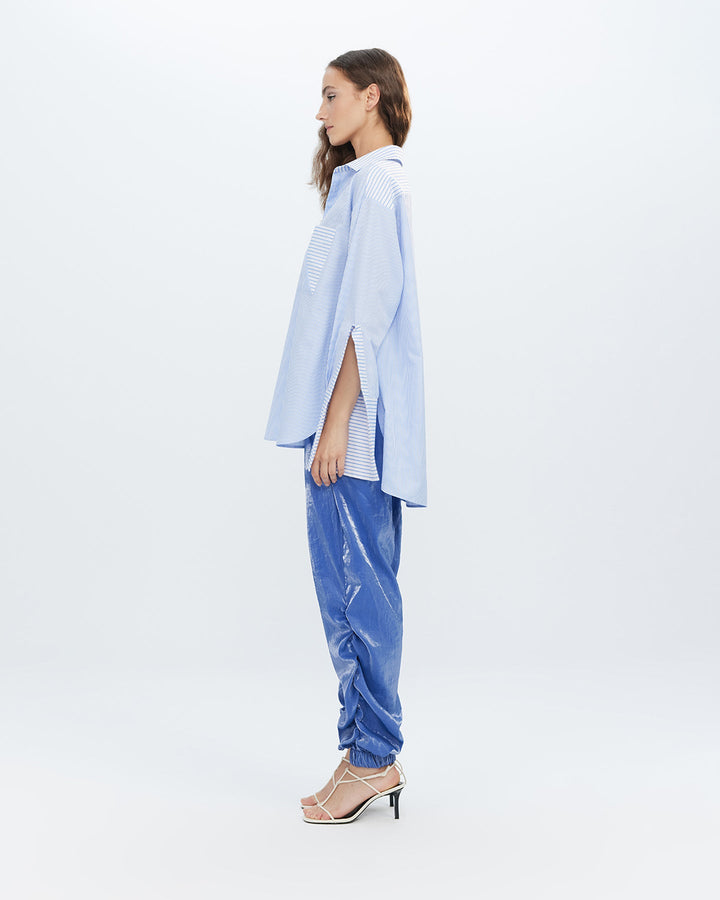 Echo Side Button Boyfriend Stripe Shirt