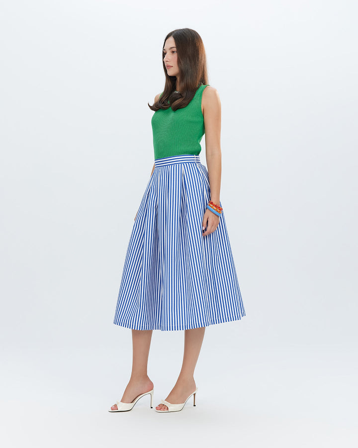 Echo Box Pleat Striped Midi Skirt