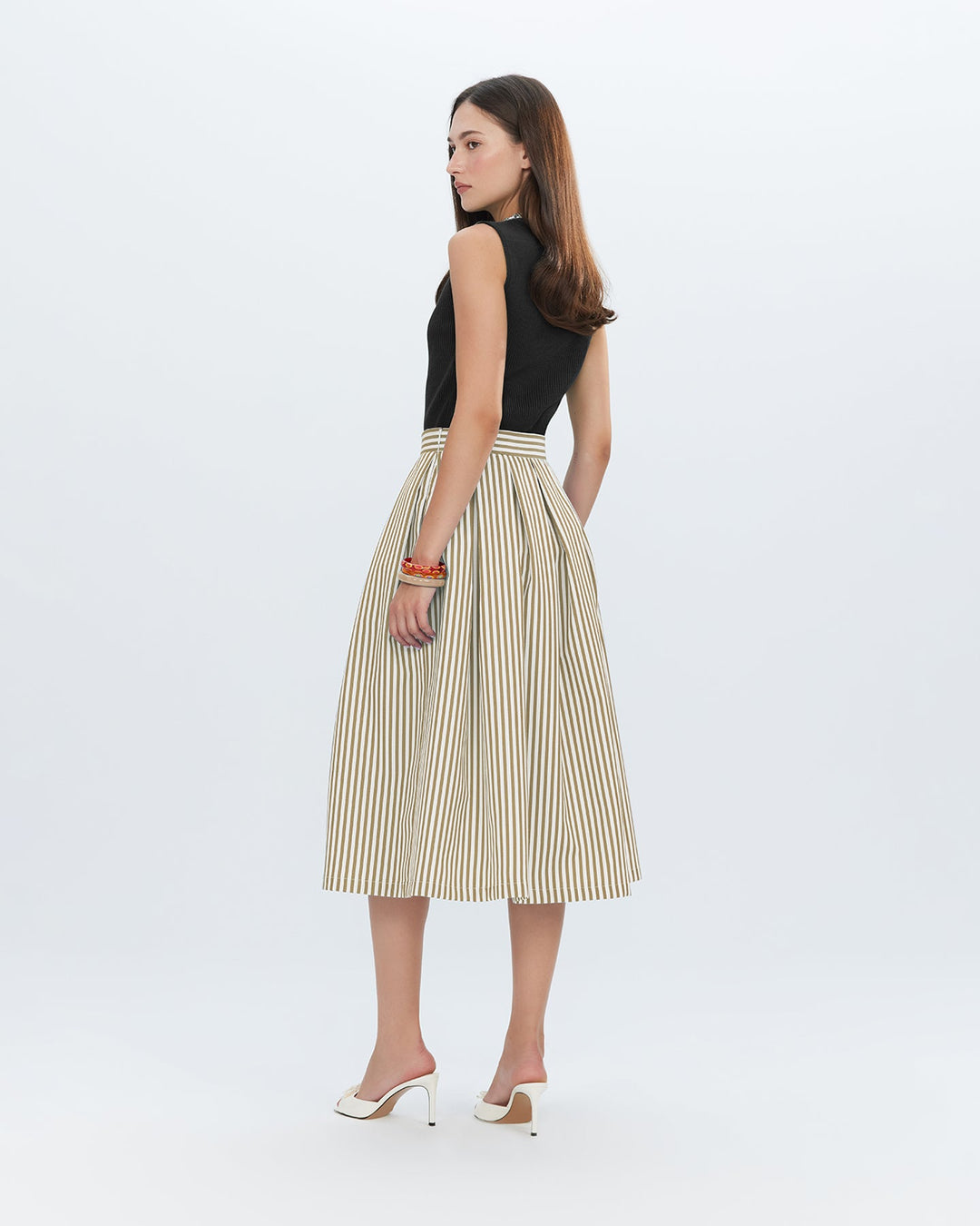 Echo Box Pleat Striped Midi Skirt