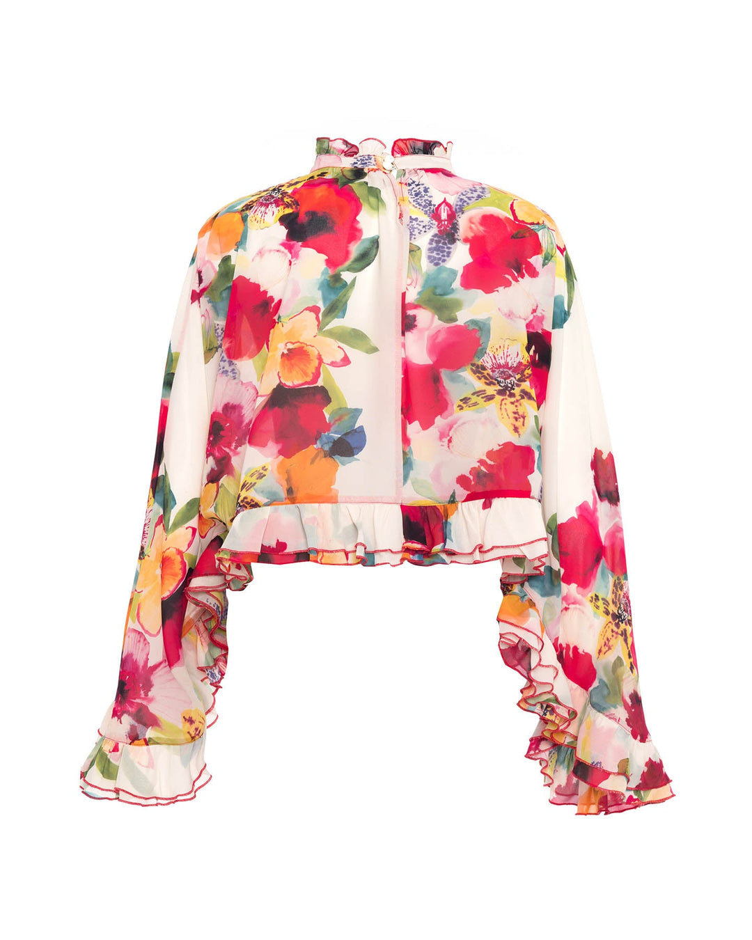 Theia Orchid Print Ruffle Blouse