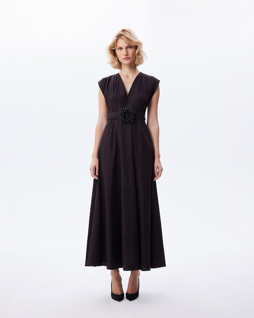 Echo Beaded Belt V-neck Shirtdress