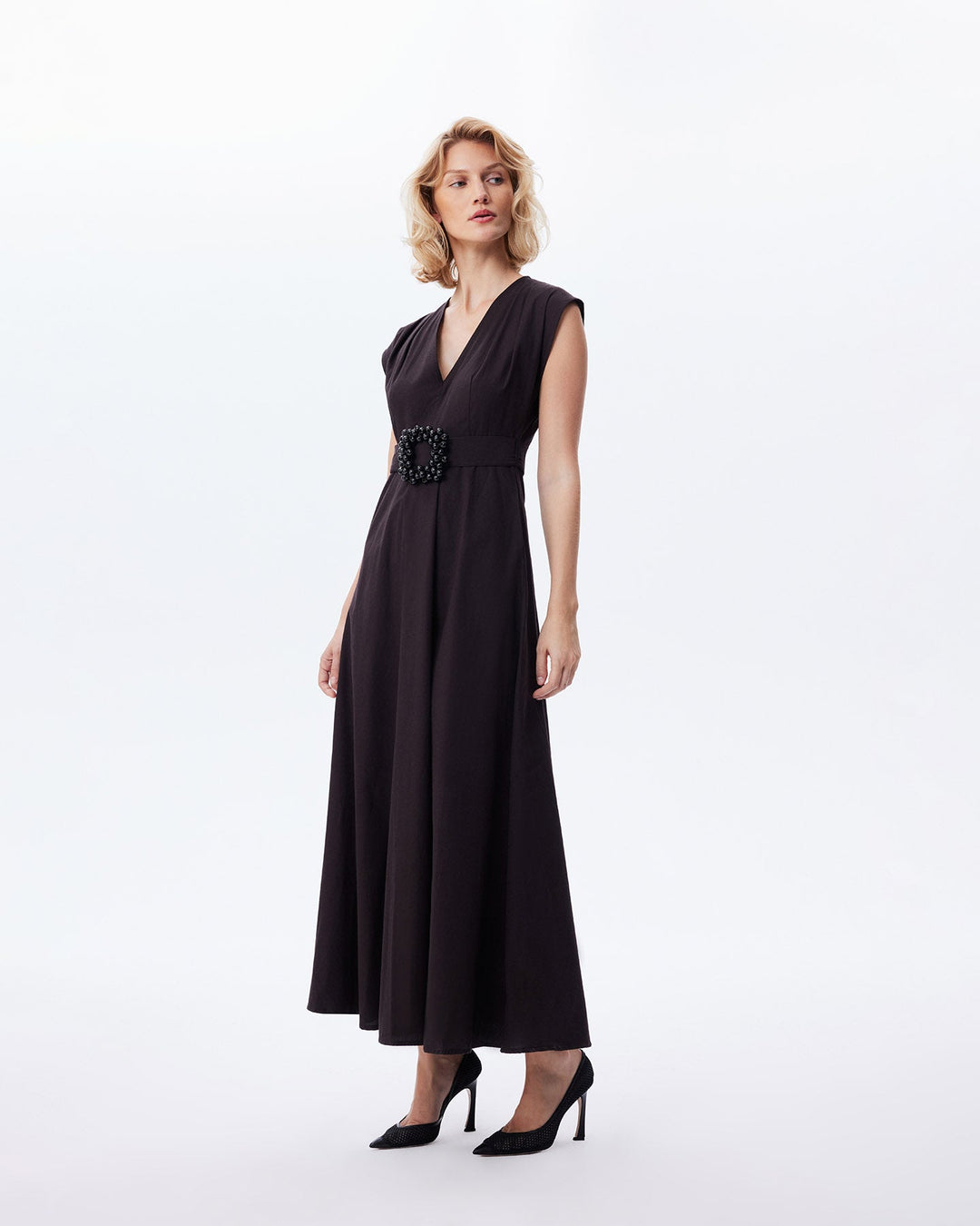 Echo Beaded Belt V-neck Shirtdress