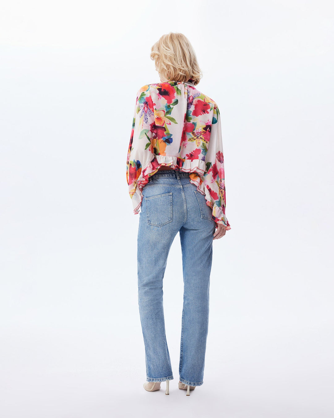 Theia Orchid Print Ruffle Blouse