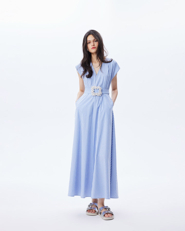 Echo Beaded Belt V-neck Shirtdress