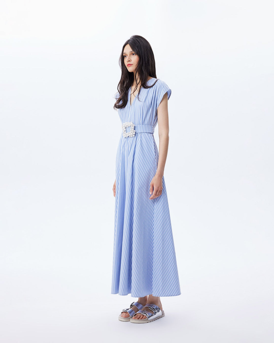 Echo Beaded Belt V-neck Shirtdress