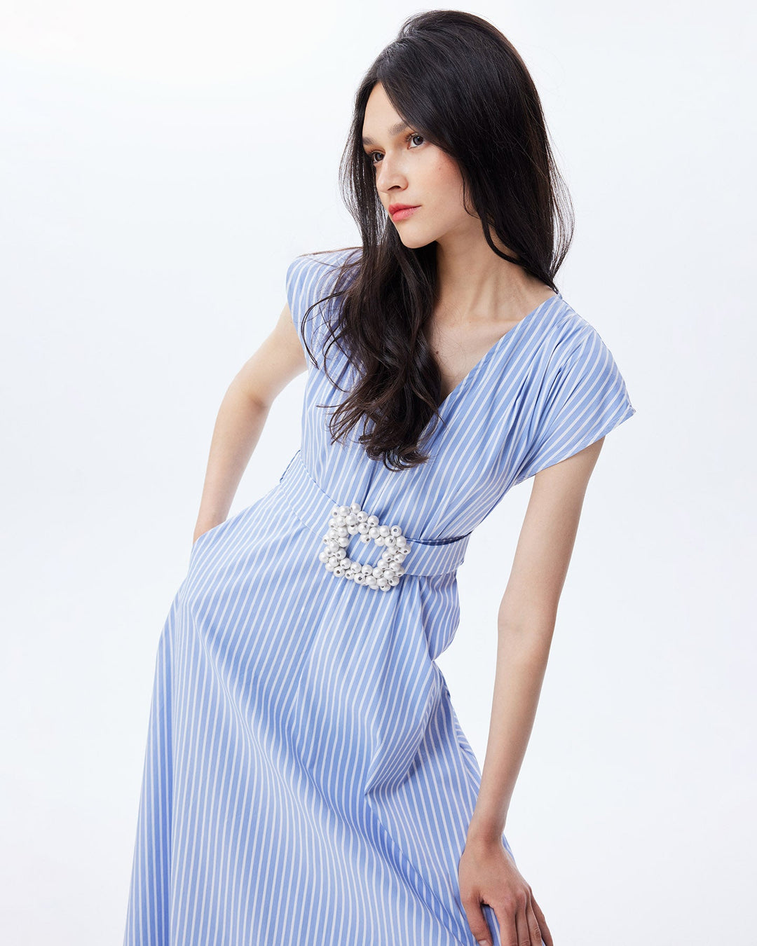Echo Beaded Belt V-neck Shirtdress