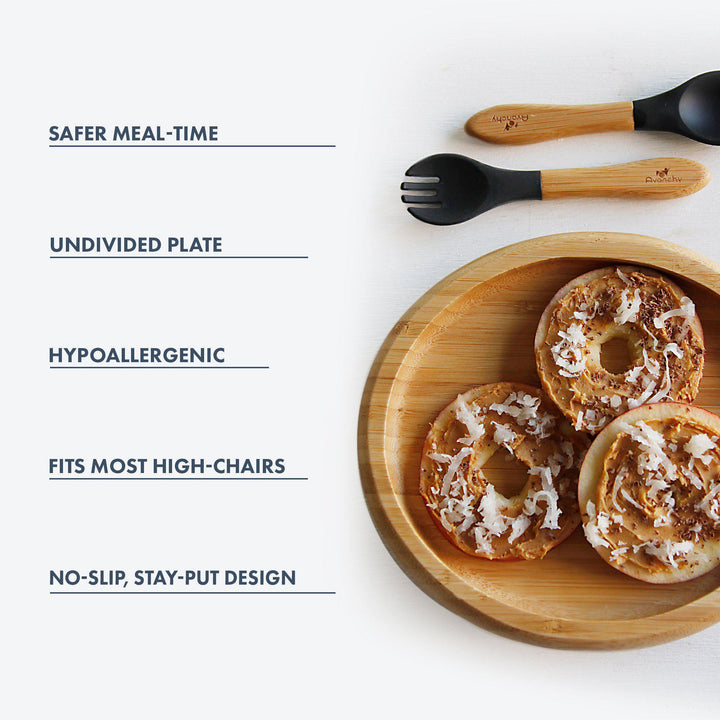 Baby Open Plate + Spoon | Bamboo & Silicone