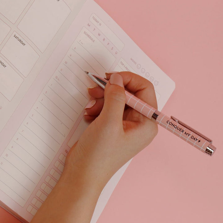 Conquer My Day Hardcover Journal (6 Months Supply, Monthly/Weekly/Daily + Line/Dot Paper) - Designed by Kelly Luc, Limited Edition
