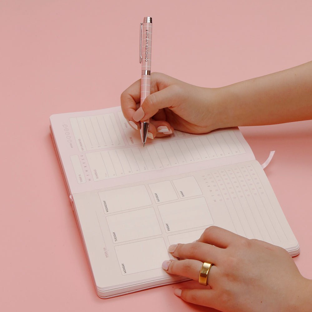 Conquer My Day Hardcover Journal (6 Months Supply, Monthly/Weekly/Daily + Line/Dot Paper) - Designed by Kelly Luc, Limited Edition