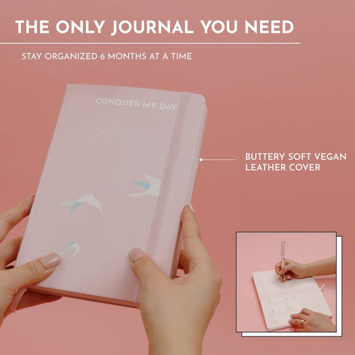 Conquer My Day Hardcover Journal (6 Months Supply, Monthly/Weekly/Daily + Line/Dot Paper) - Designed by Kelly Luc, Limited Edition