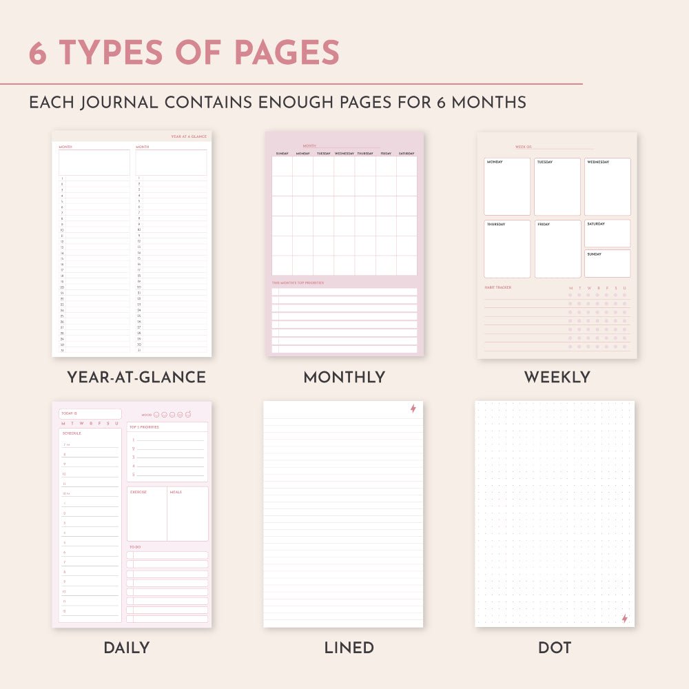 Conquer My Day Hardcover Journal (6 Months Supply, Monthly/Weekly/Daily + Line/Dot Paper) - Designed by Kelly Luc, Limited Edition