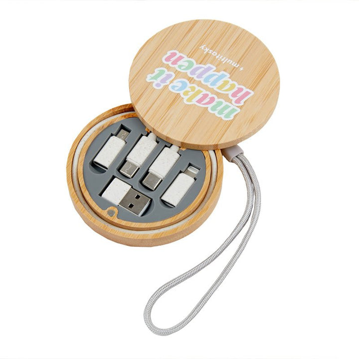 Make It Happen 6-in-1 Multi-USB Bamboo Charging Adapter Cable Kit