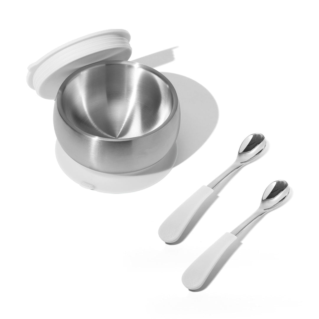 Baby Bowl + Storage Lid + 2 Spoons | Stainless Steel & Silicone
