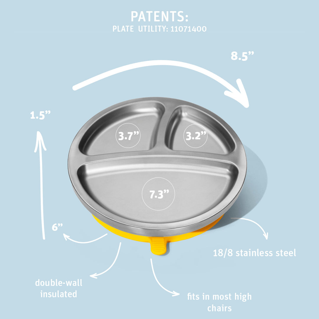 Baby Round Divided Plate | Stainless Steel & Silicone
