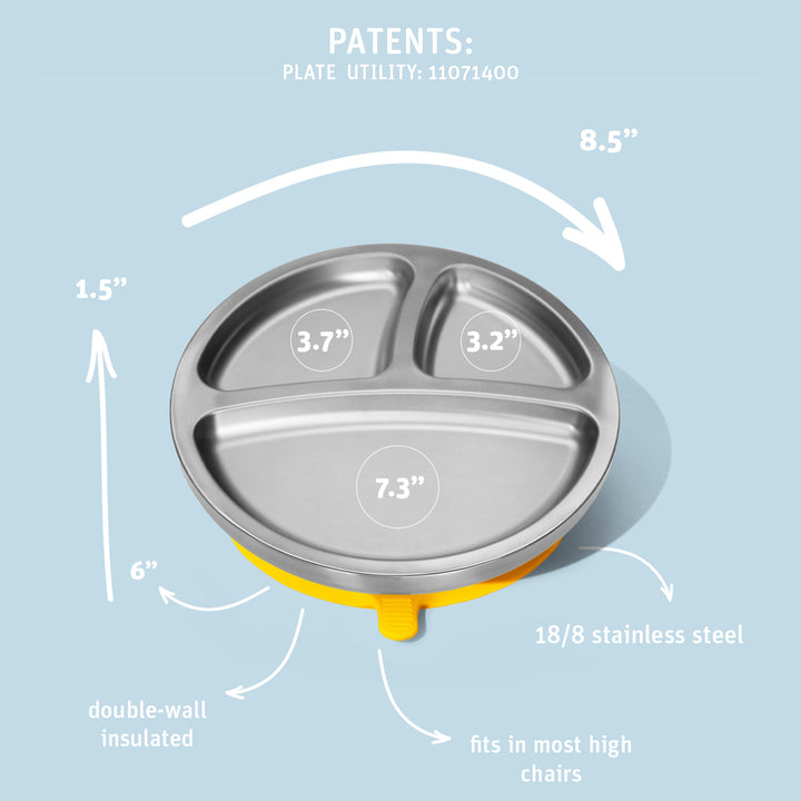 Baby Round Divided Plate | Stainless Steel & Silicone