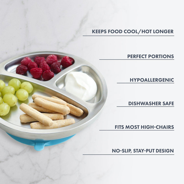 Baby Round Divided Plate | Stainless Steel & Silicone
