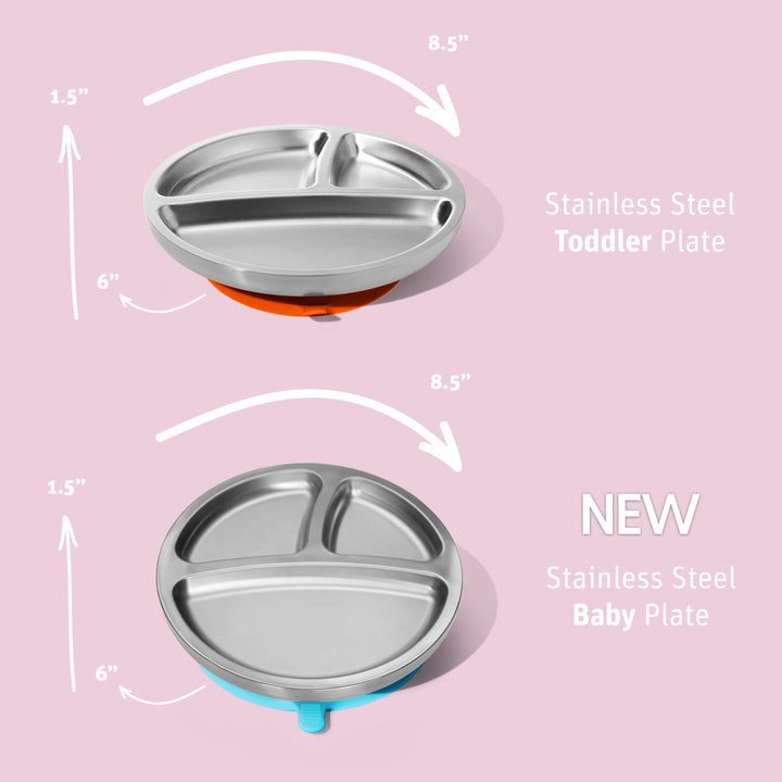 Baby Oval Divided Plate | Stainless Steel & Silicone