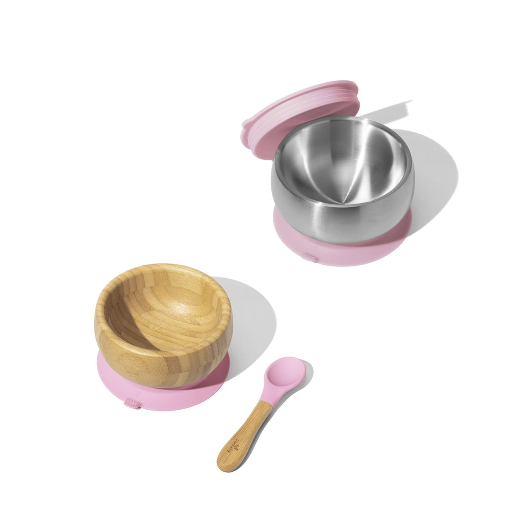 Sustainable Essentials Gift Set - BLW Removeable Suction Baby Bowls, Bamboo and Stainless Steel