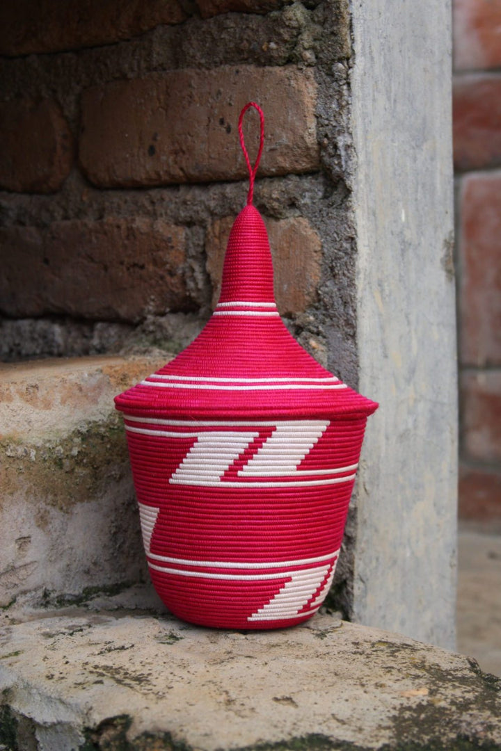 Sisal Peace Basket- Traditional Journey- Red &amp; Natural White
