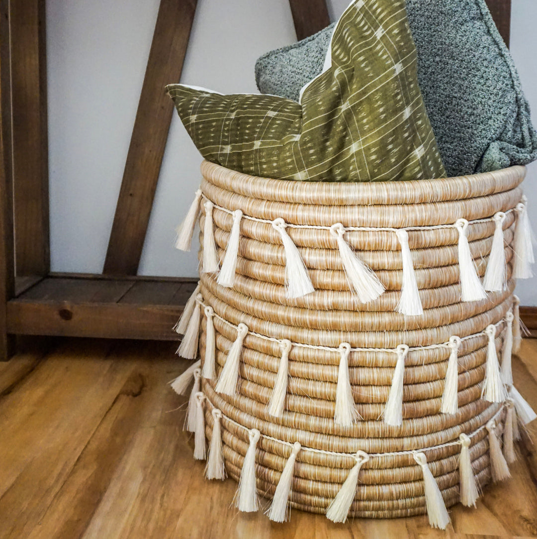 Sutton Woven Storage Basket and Pure Tassel Set