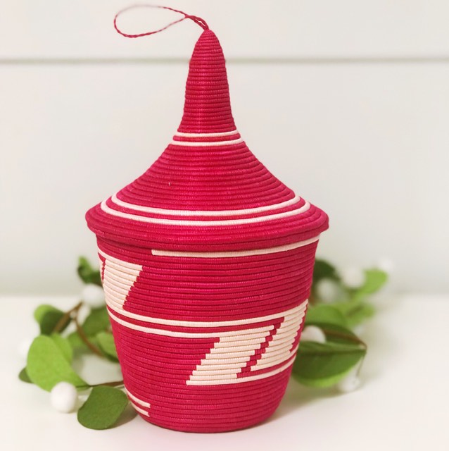 Sisal Peace Basket- Traditional Journey- Red &amp; Natural White